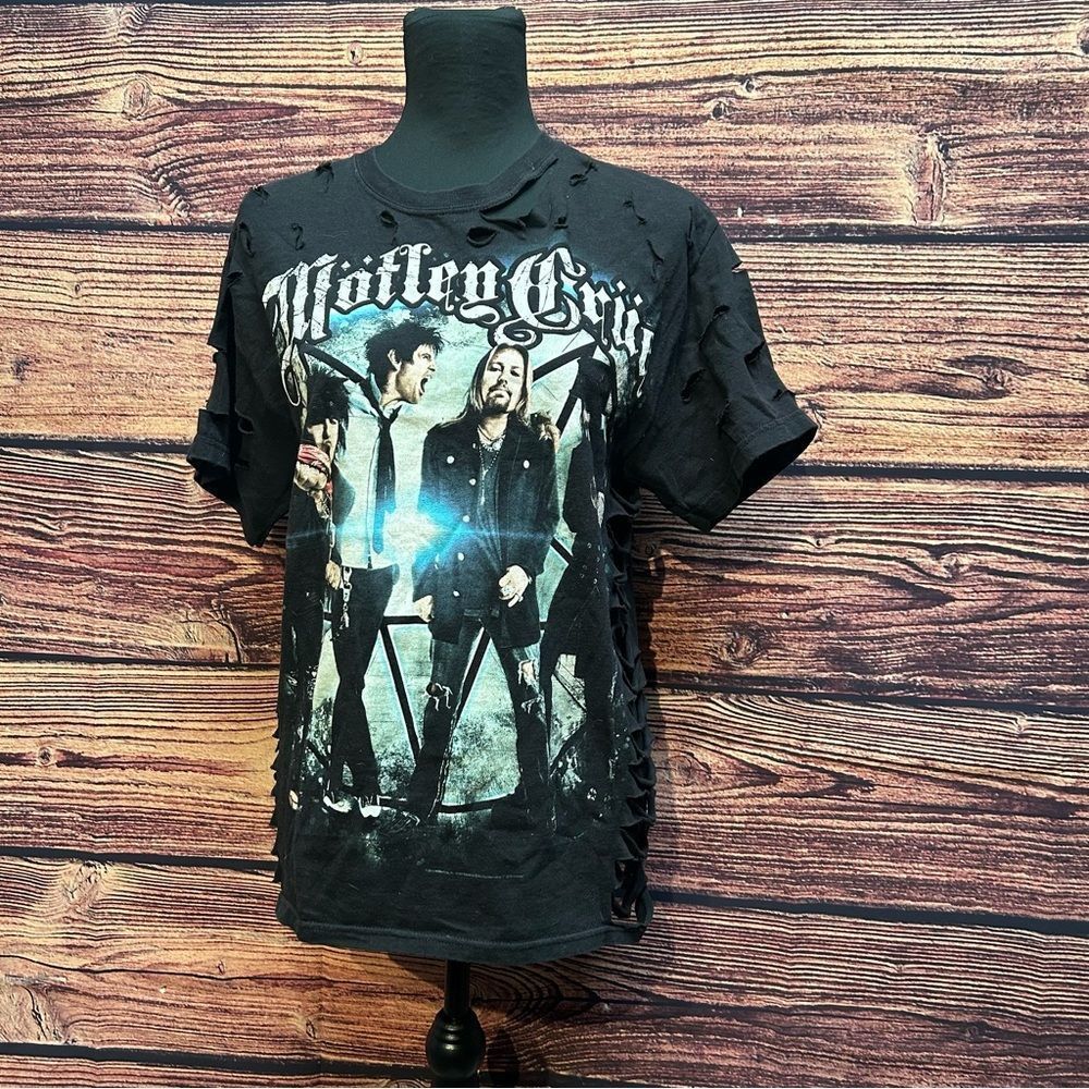 Motley Crue Women's Black Medium Shirt Top Blouse Custom Cut and Distressed